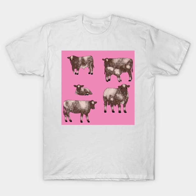 Shorthorn Cattle Pattern Pink T-Shirt by TrapperWeasel